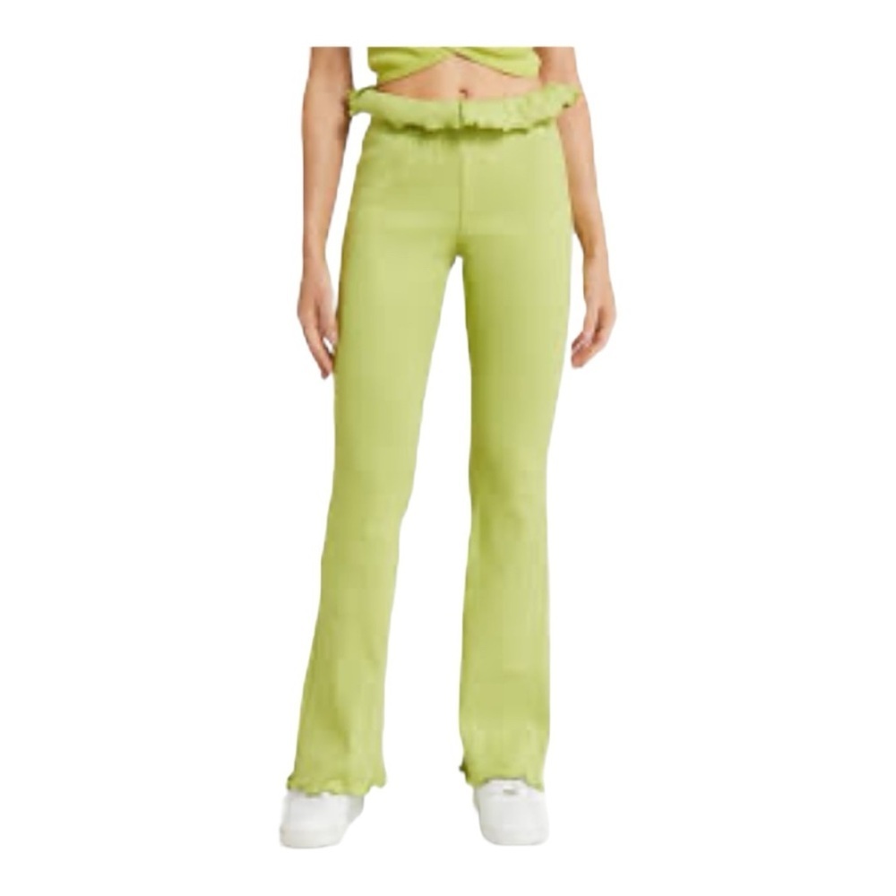 Sammy B Kenny Ribbed Flare Pants Lime Green Lettuce‎ Hem Size L NWOT